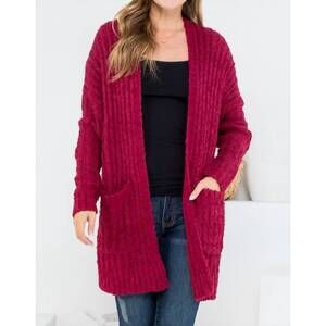 NEW NET.153 ribbed popcorn cardigan in burgundy